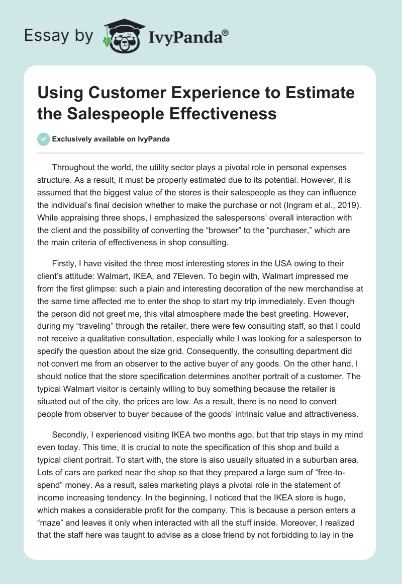 Using Customer Experience to Estimate the Salespeople Effectiveness. Page 1