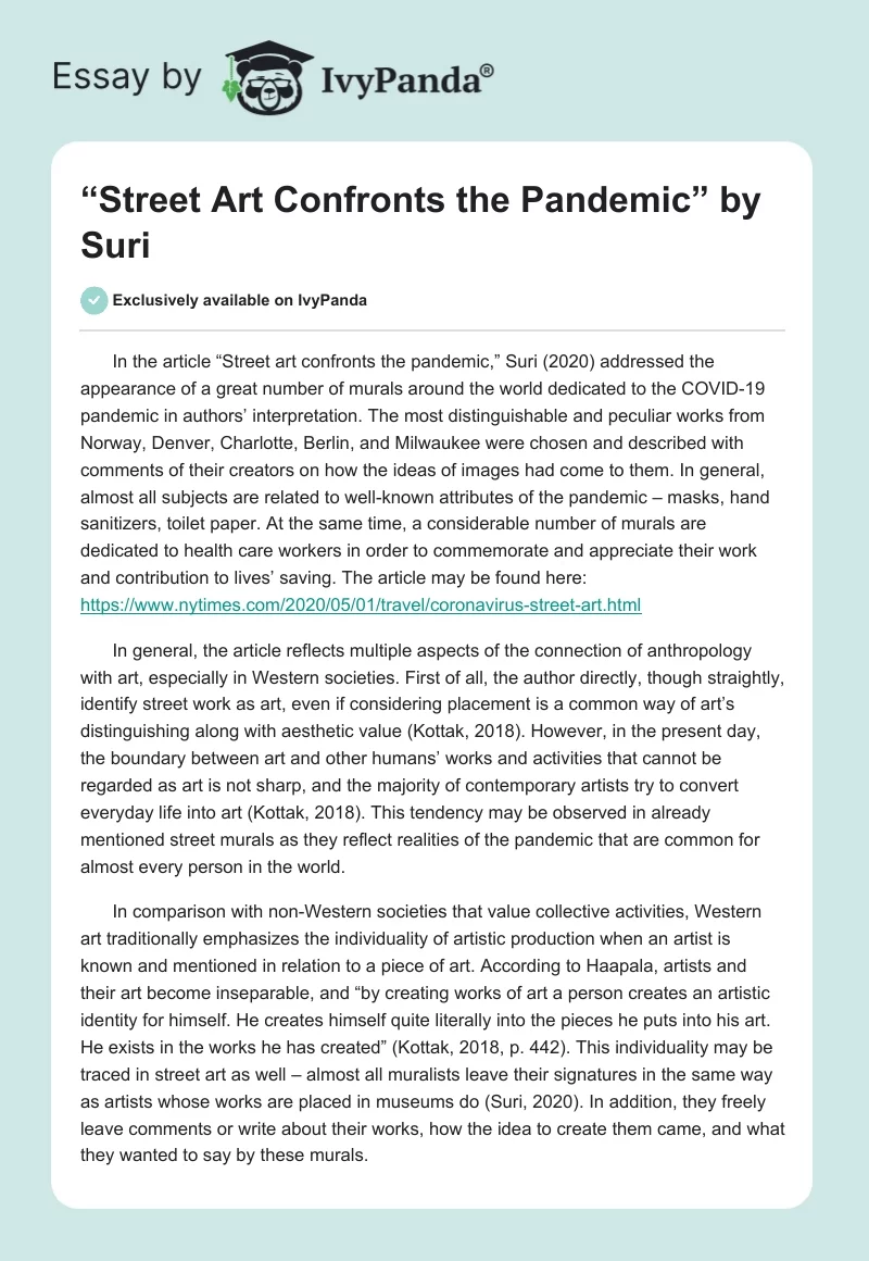 “Street Art Confronts the Pandemic” by Suri. Page 1