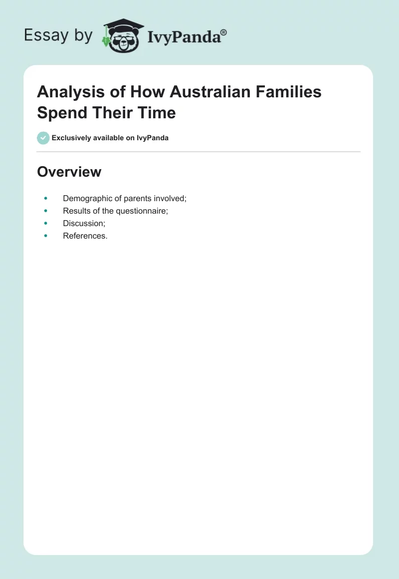 Analysis of How Australian Families Spend Their Time. Page 1