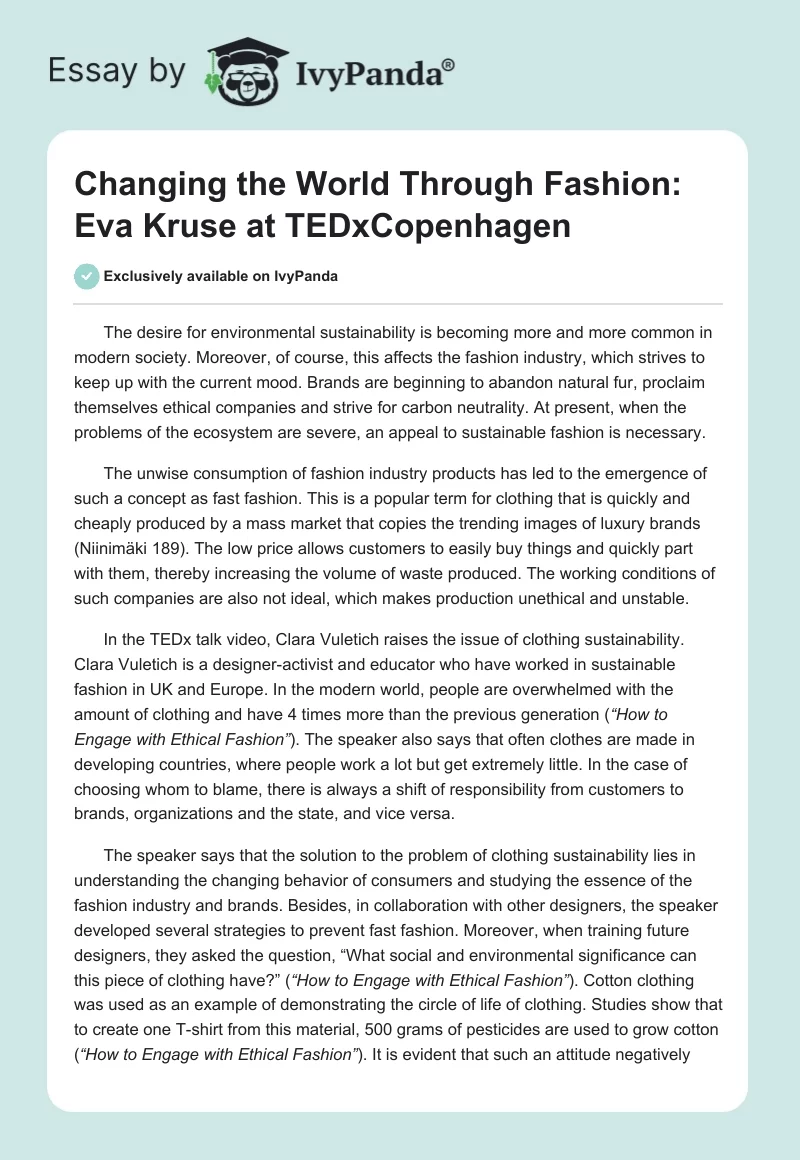 Changing the World Through Fashion: Eva Kruse at TEDxCopenhagen. Page 1