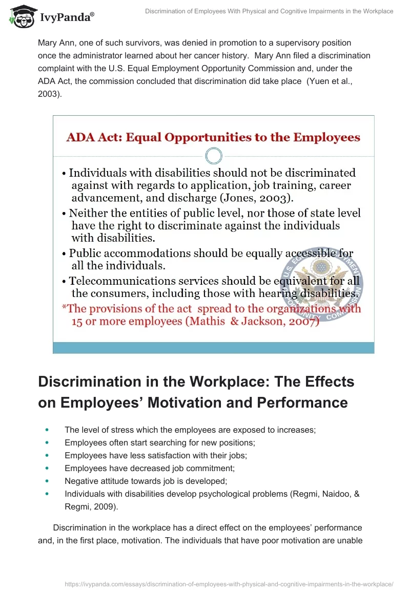 Discrimination of Employees With Physical and Cognitive Impairments in the Workplace. Page 2