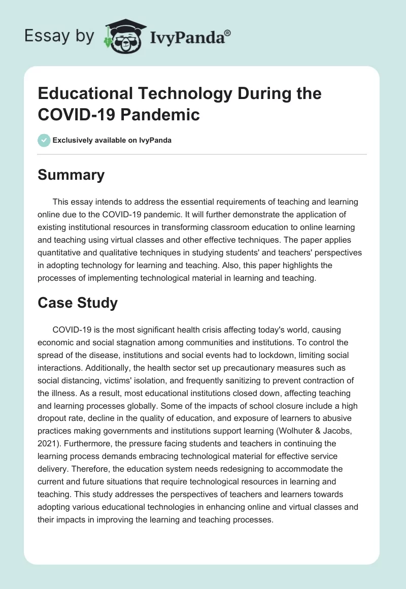 Educational Technology During the COVID-19 Pandemic. Page 1