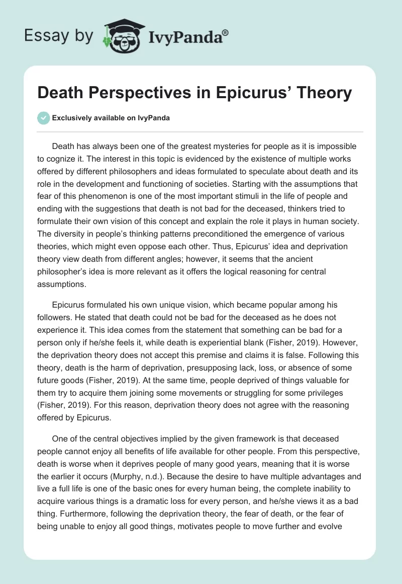 Death Perspectives in Epicurus’ Theory. Page 1