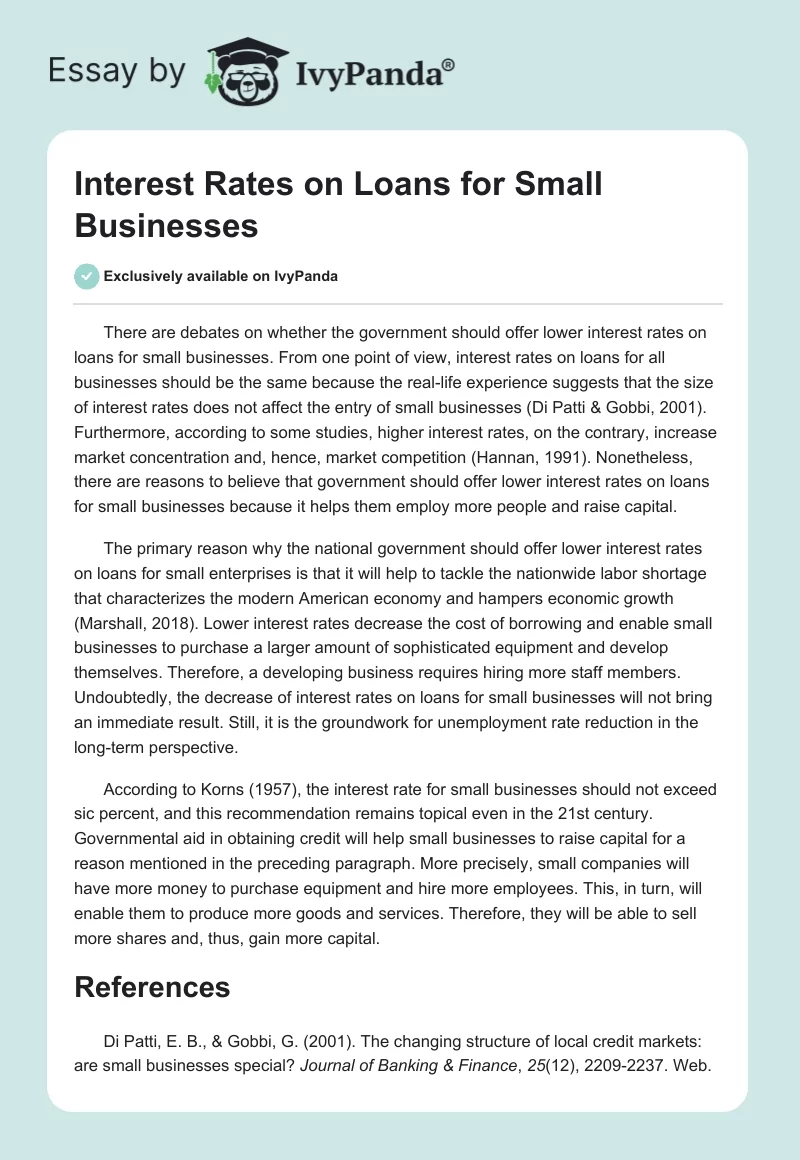 Interest Rates on Loans for Small Businesses. Page 1