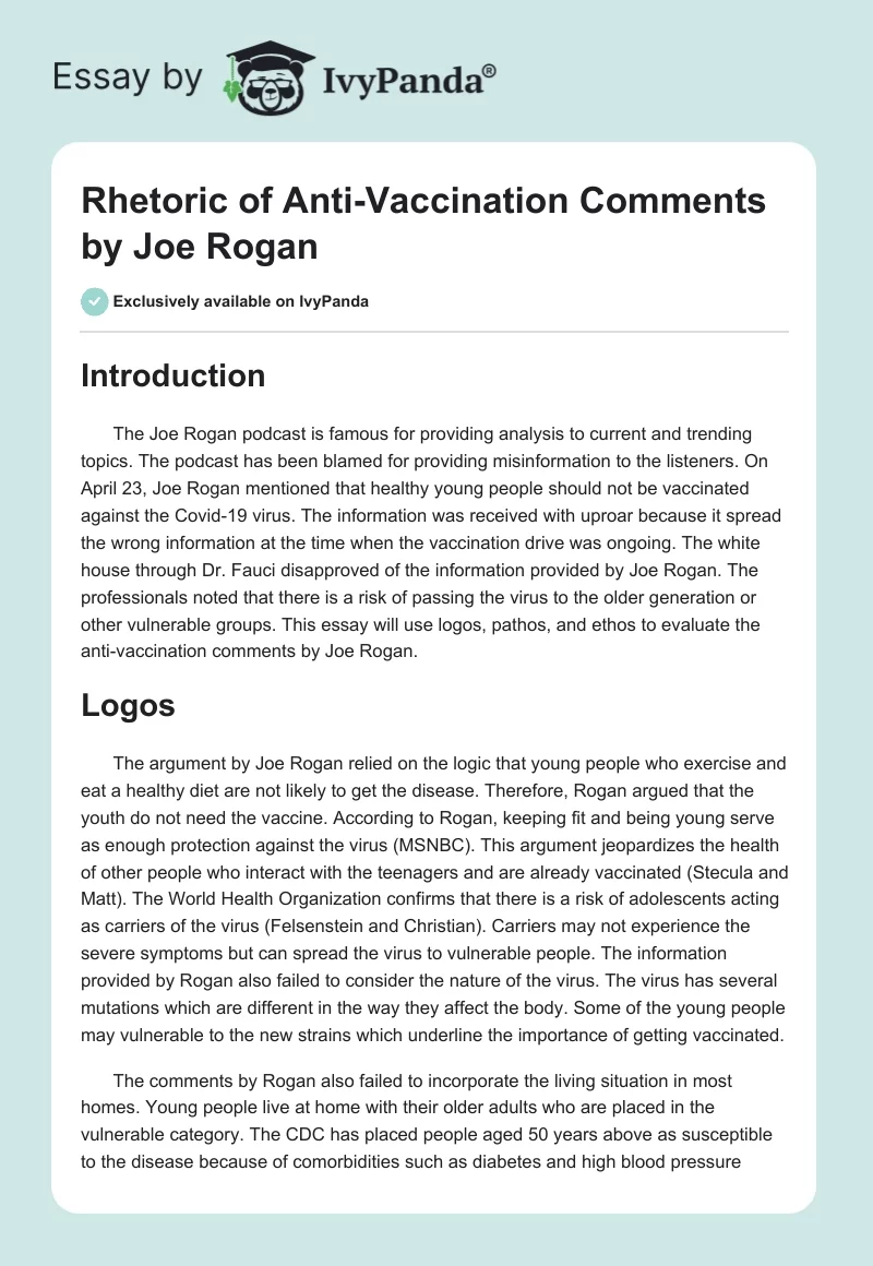 Rhetoric of Anti-Vaccination Comments by Joe Rogan. Page 1