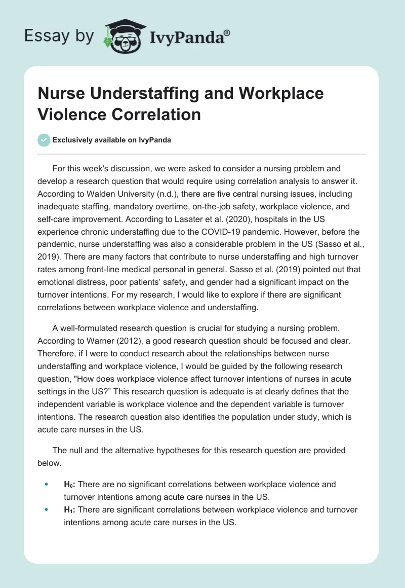 Nurse Understaffing and Workplace Violence Correlation. Page 1