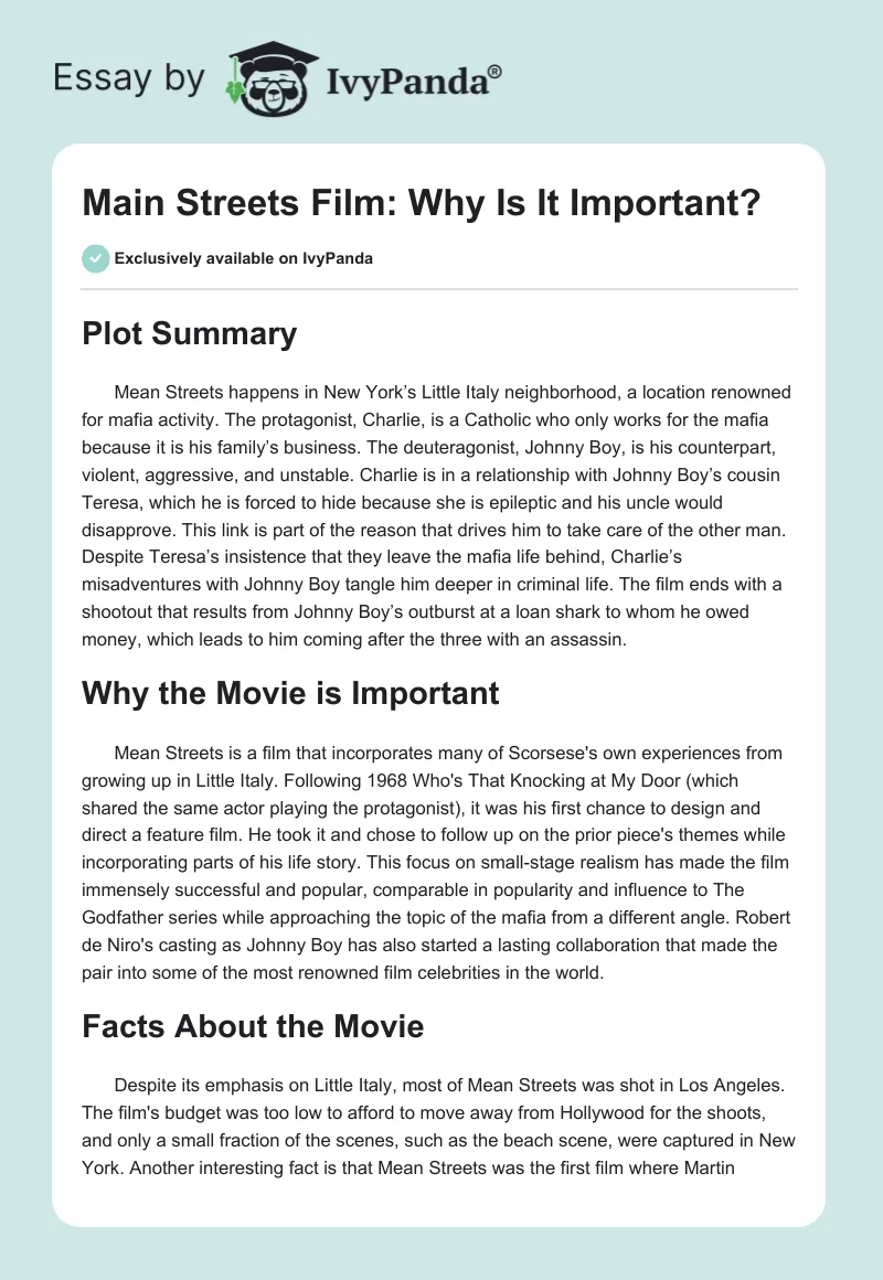 "Main Streets" Film: Why Is It Important?. Page 1
