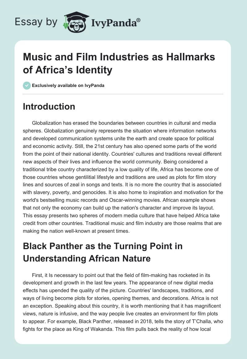 Music and Film Industries as Hallmarks of Africa’s Identity. Page 1