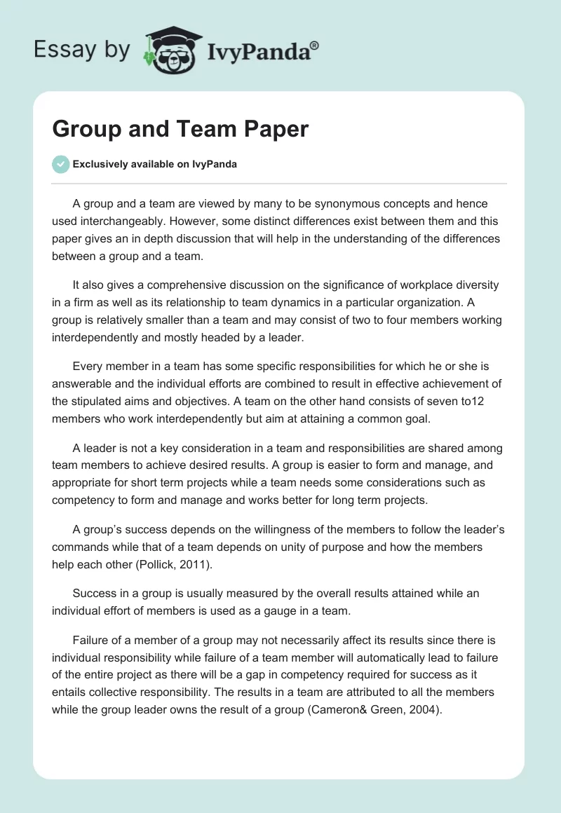 Group and Team Paper. Page 1
