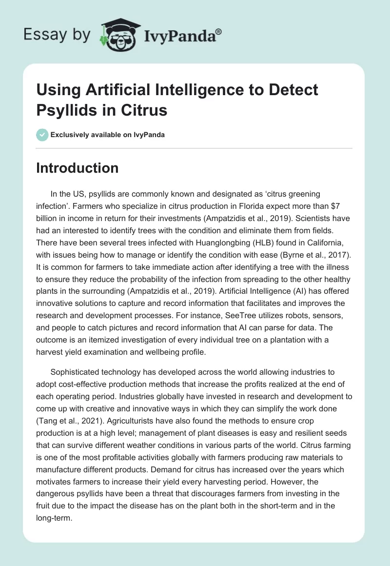 Using Artificial Intelligence to Detect Psyllids in Citrus. Page 1