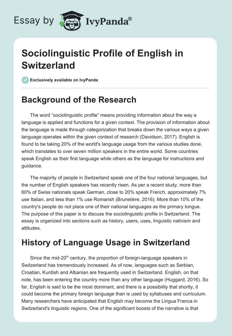 Sociolinguistic Profile of English in Switzerland. Page 1