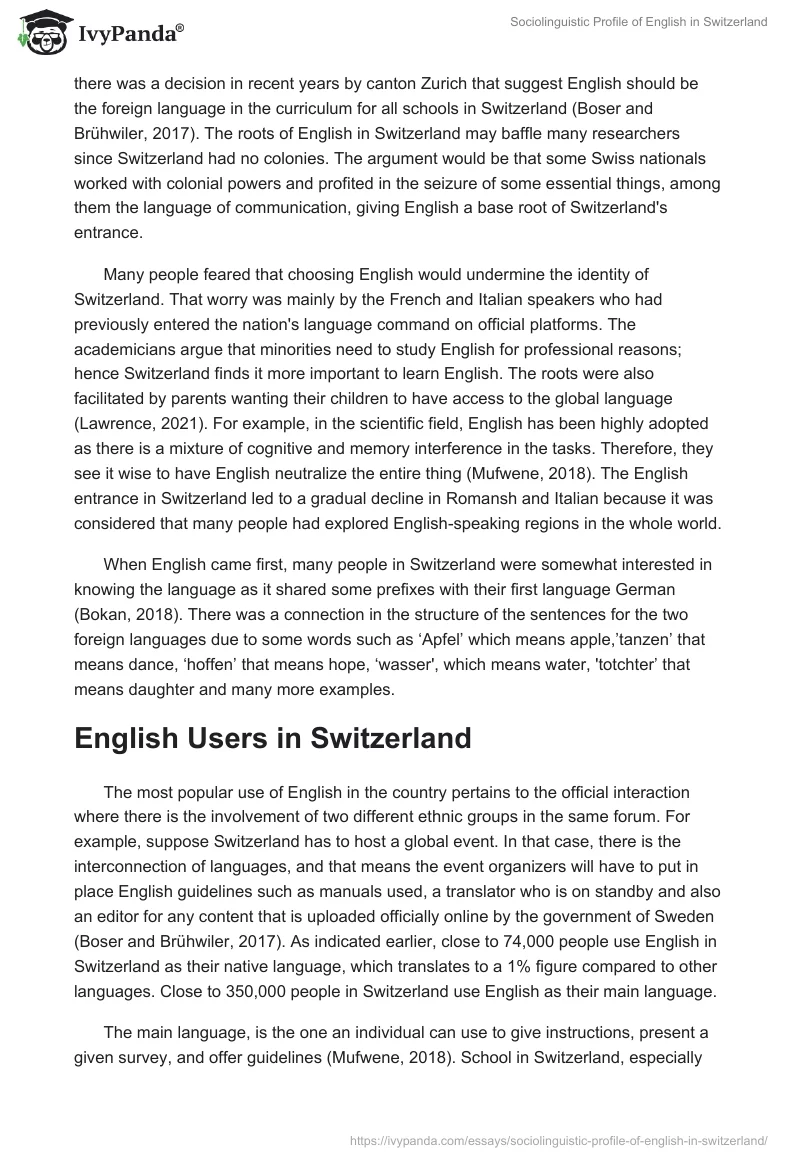 Sociolinguistic Profile of English in Switzerland. Page 2