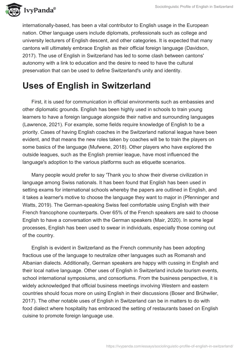 Sociolinguistic Profile of English in Switzerland. Page 3