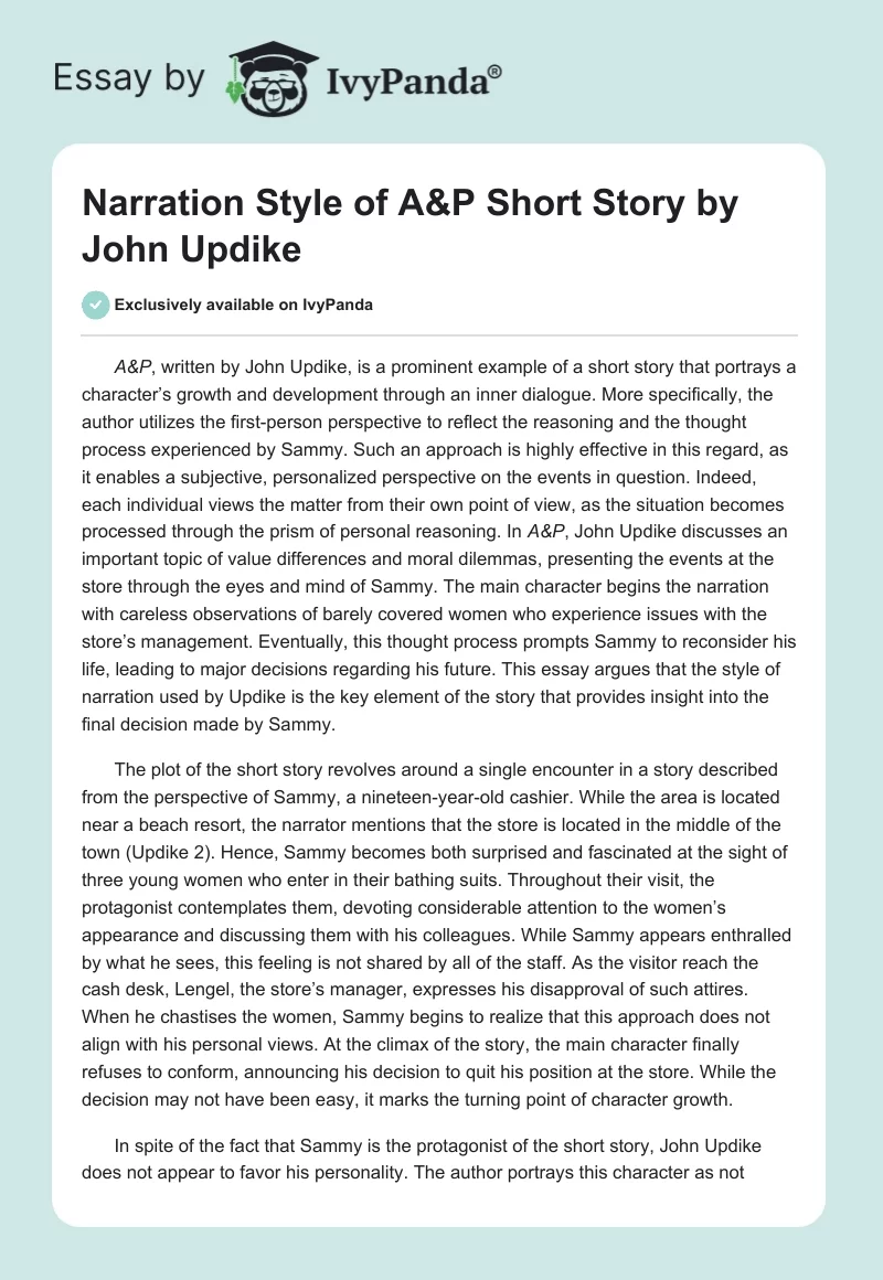 Narration Style of "A&P" Short Story by John Updike. Page 1
