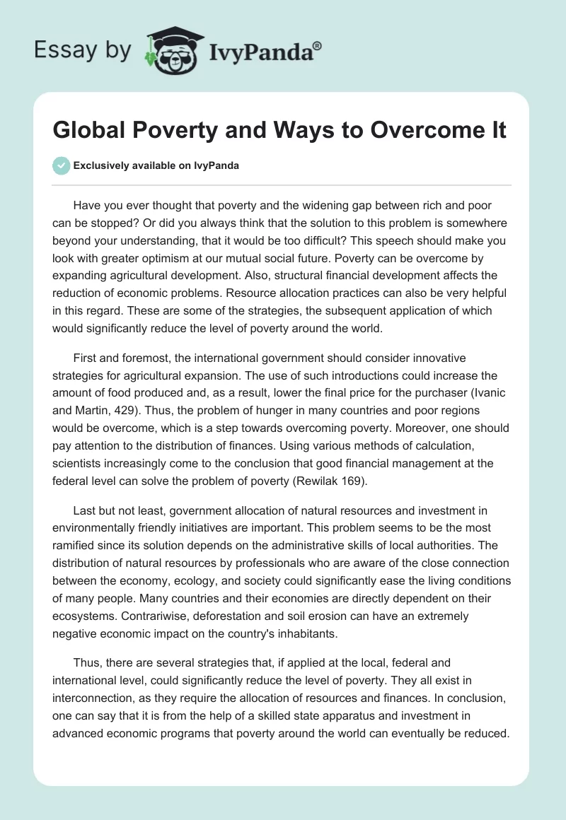 Global Poverty and Ways to Overcome It. Page 1