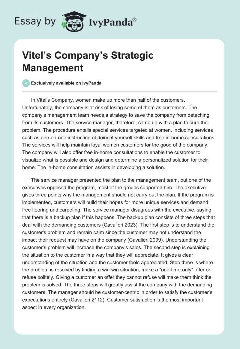 Vitel’s Company’s Strategic Management. Page 1