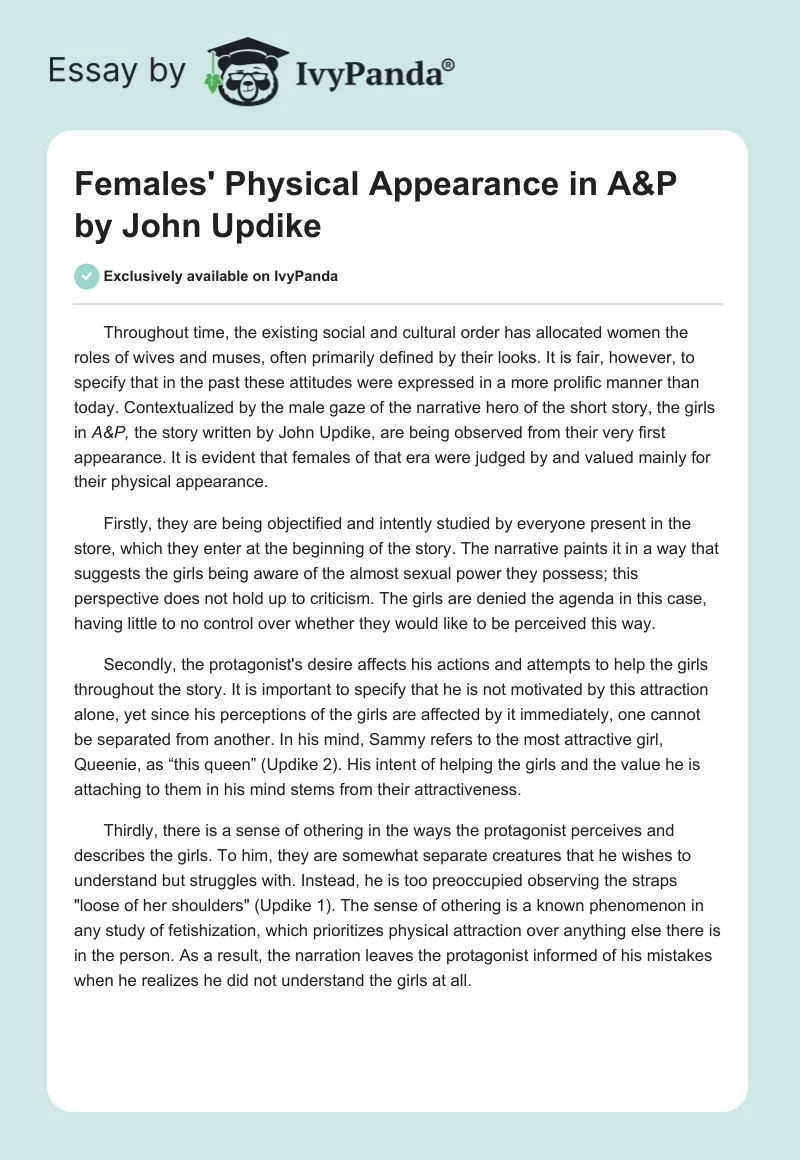 Females' Physical Appearance in "A&P" by John Updike. Page 1