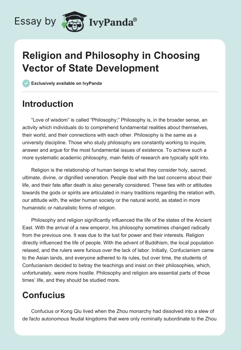 Religion and Philosophy in Choosing Vector of State Development. Page 1