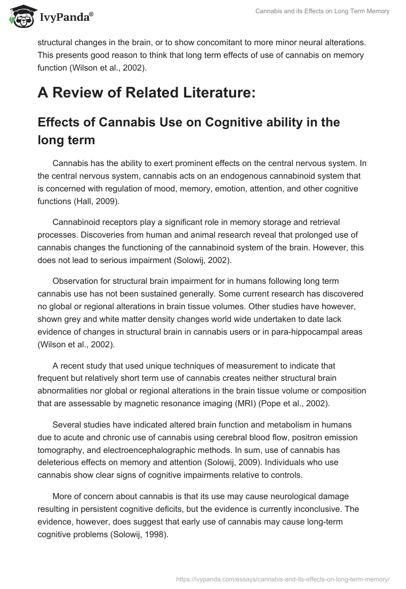 Cannabis and Its Effects on Long Term Memory. Page 3