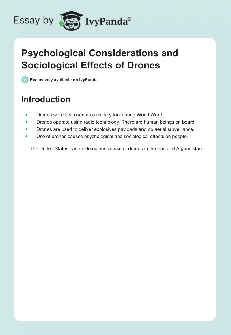 Psychological Considerations and Sociological Effects of Drones. Page 1