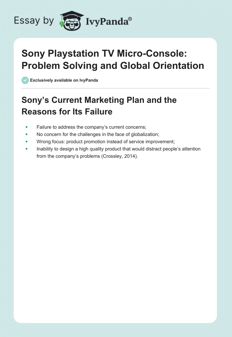 Sony Playstation TV Micro-Console: Problem Solving and Global Orientation. Page 1