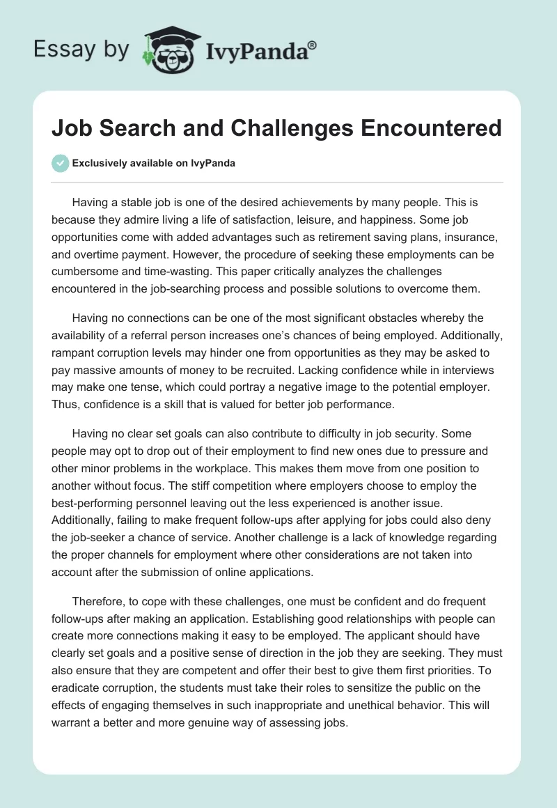 Job Search and Challenges Encountered. Page 1