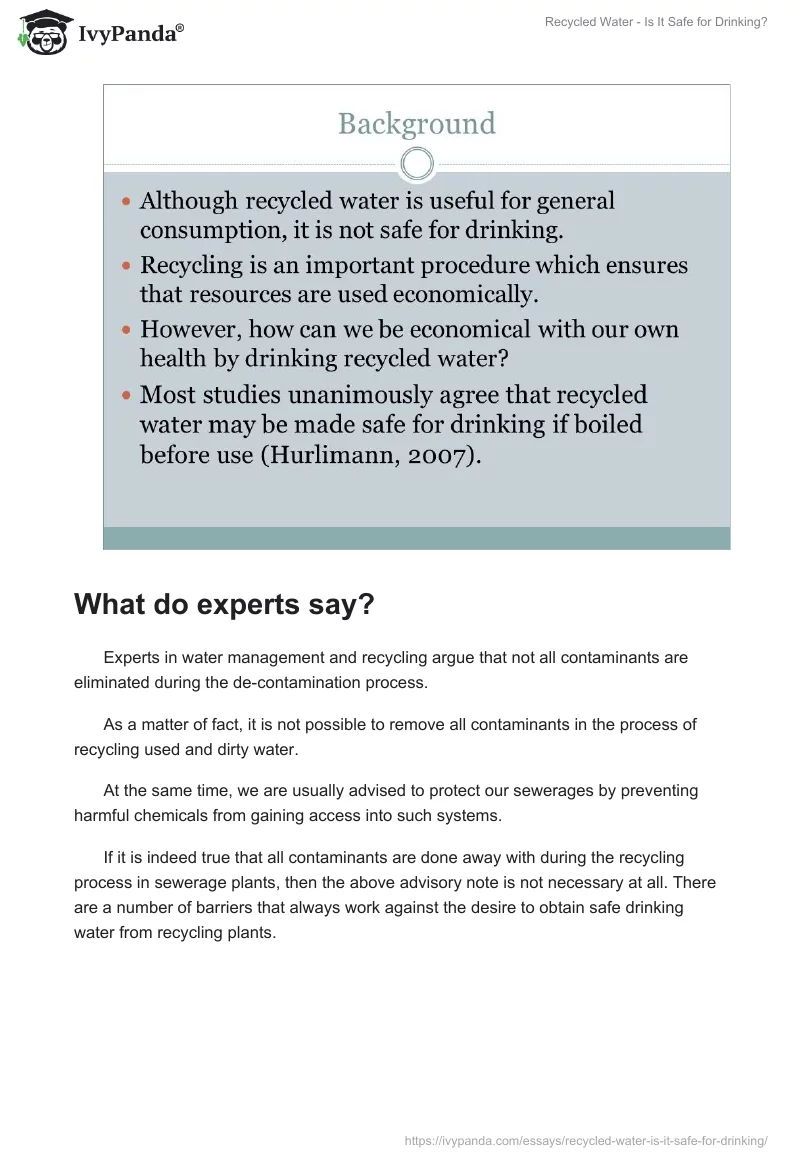 Recycled Water - Is It Safe for Drinking?. Page 2