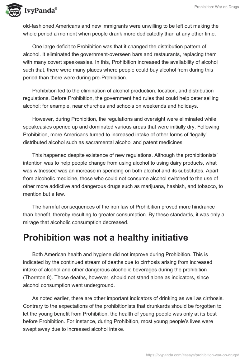 essay on prohibition of drugs