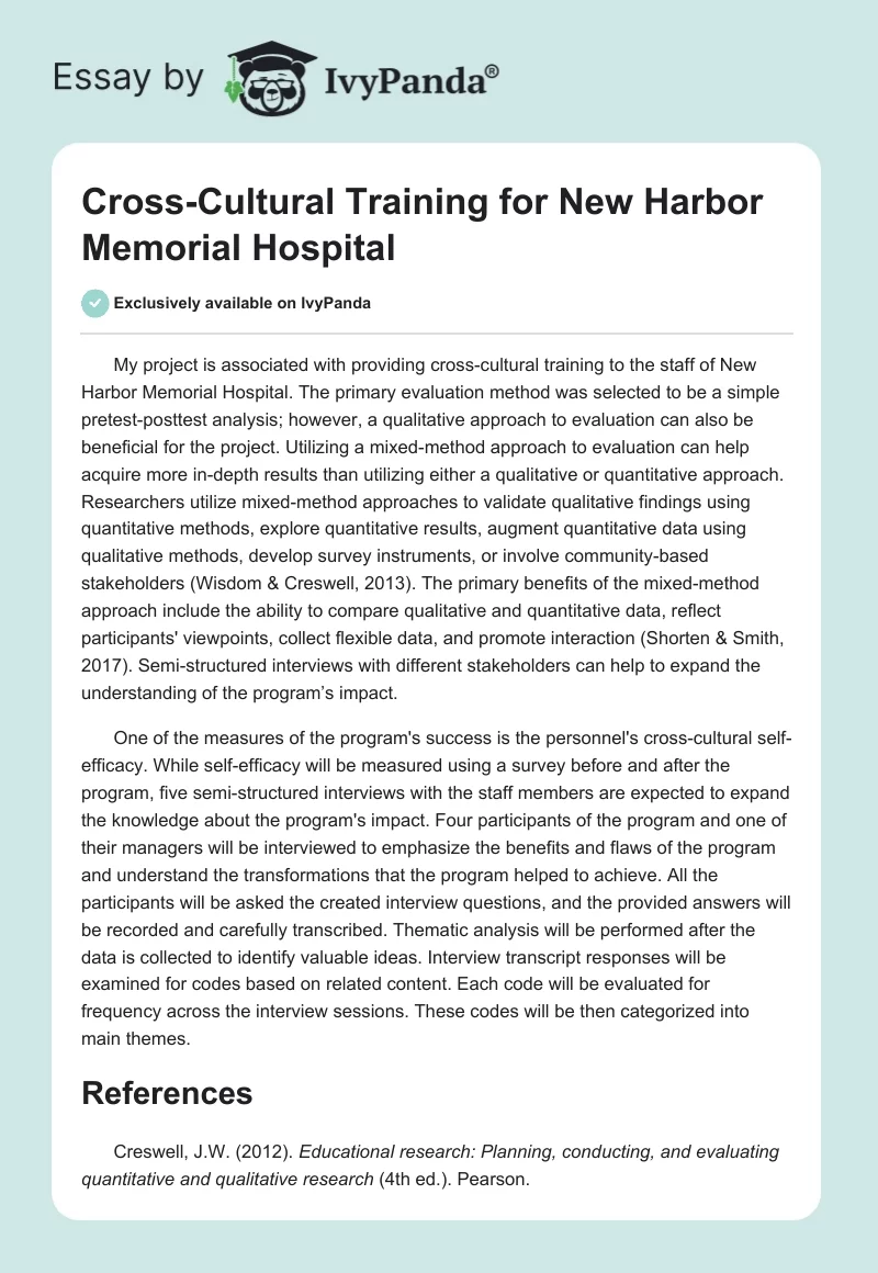 Cross-Cultural Training for New Harbor Memorial Hospital. Page 1