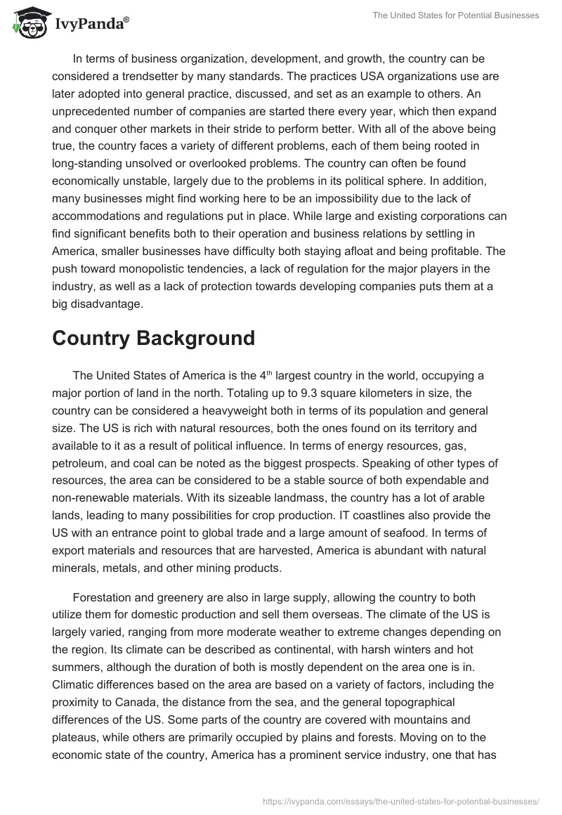 The United States for Potential Businesses. Page 2