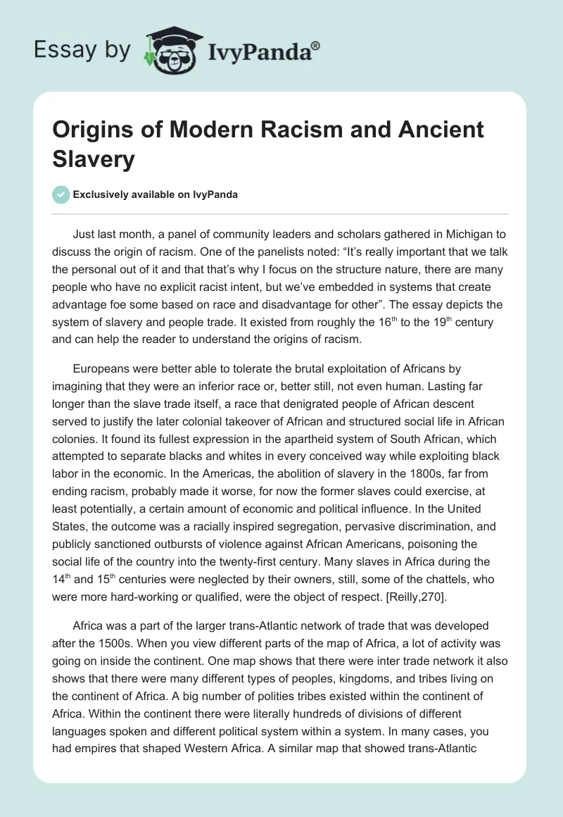 Origins of Modern Racism and Ancient Slavery. Page 1