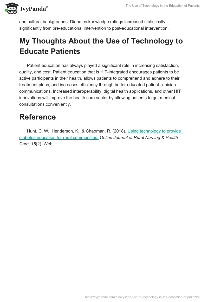 The Use of Technology in the Education of Patients. Page 2