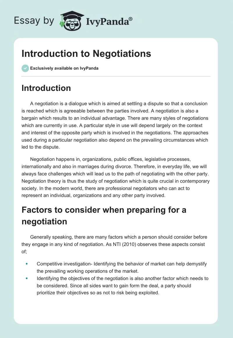Introduction to Negotiations. Page 1