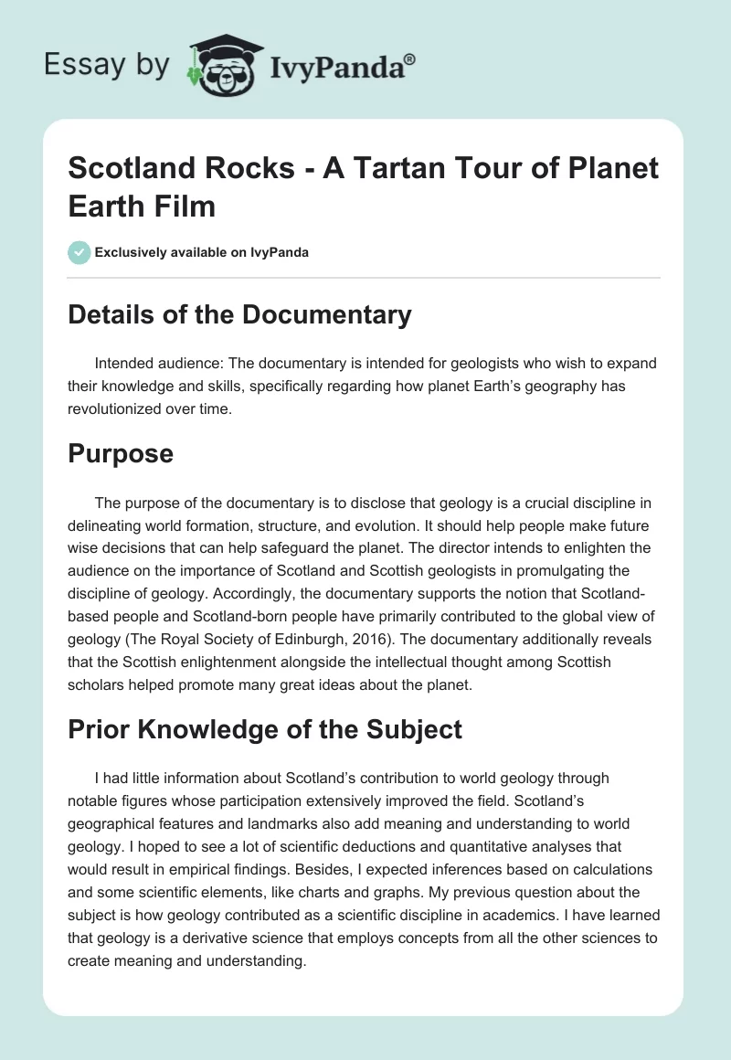 Scotland Rocks - A Tartan Tour of Planet Earth Film. Page 1