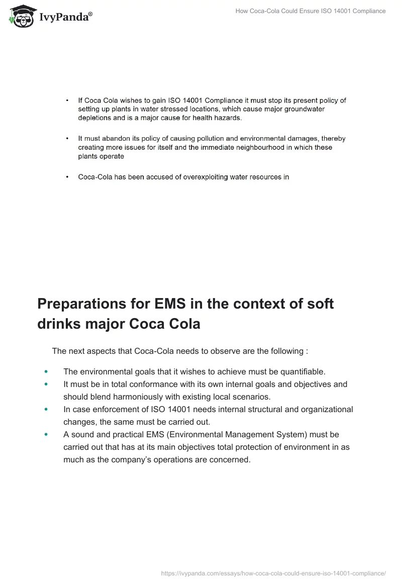 How Coca-Cola Could Ensure ISO 14001 Compliance. Page 2