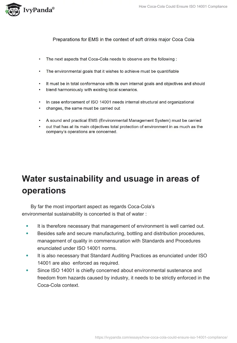 How Coca-Cola Could Ensure ISO 14001 Compliance. Page 3