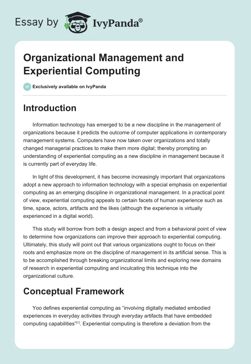 Organizational Management and Experiential Computing. Page 1