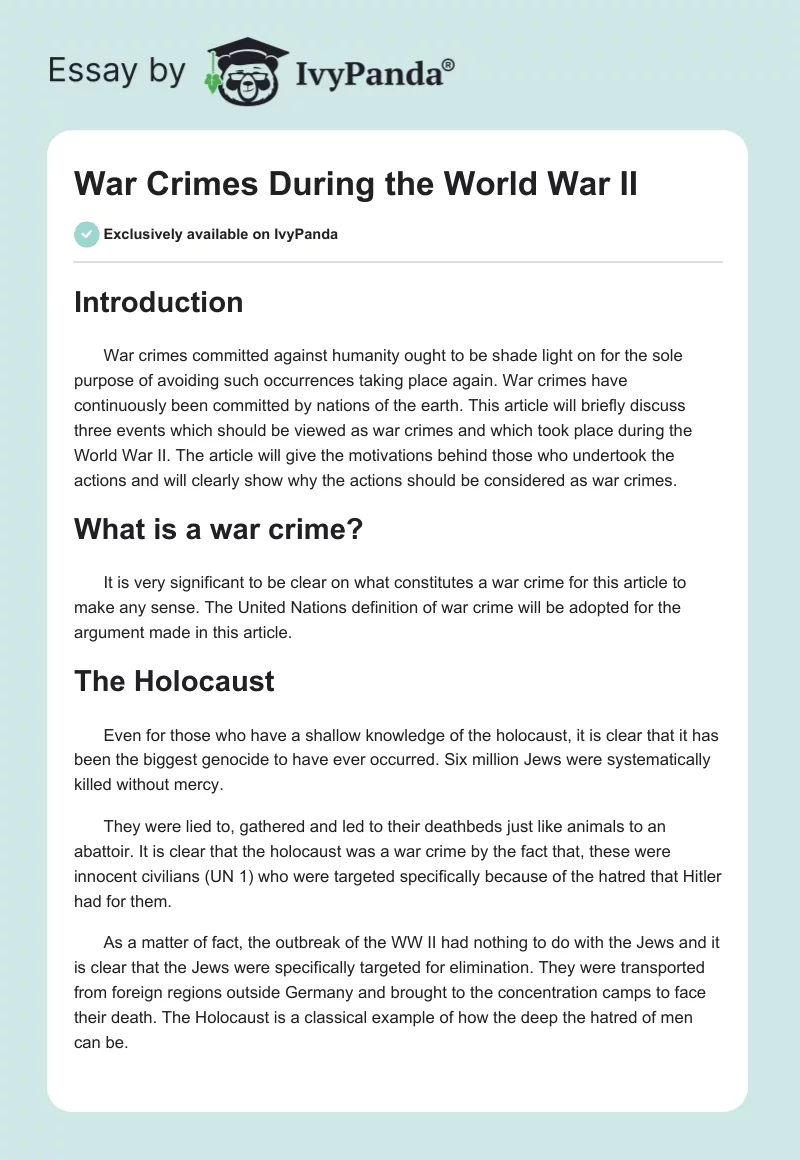 War Crimes During the World War II. Page 1
