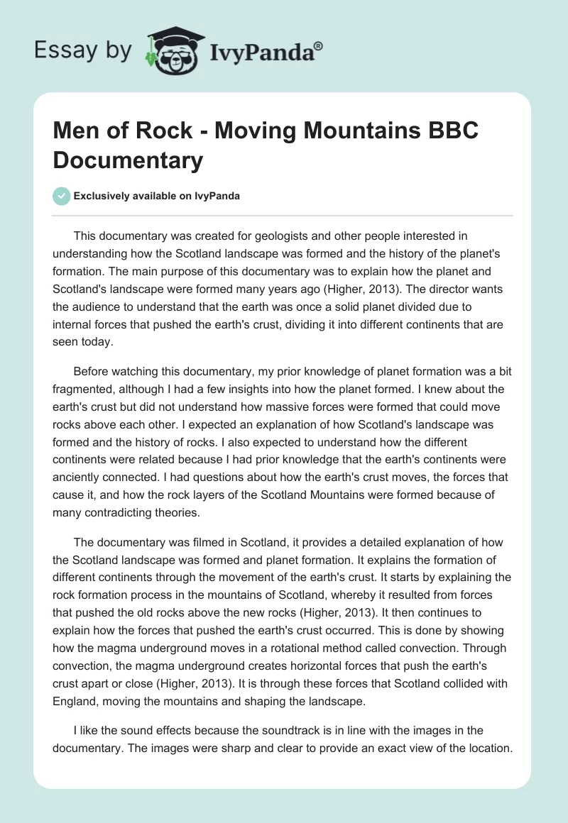 "Men of Rock - Moving Mountains" BBC Documentary. Page 1