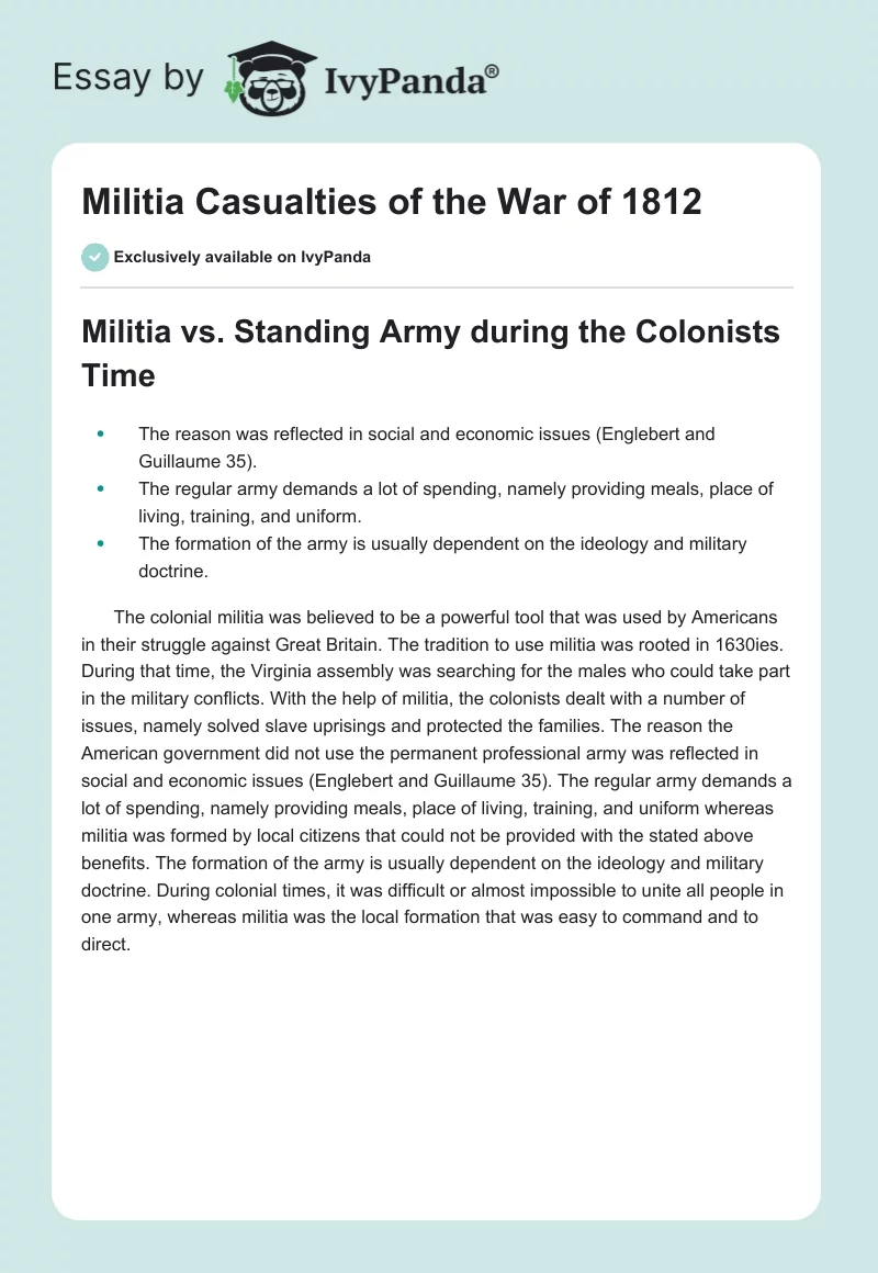 Militia Casualties of the War of 1812. Page 1