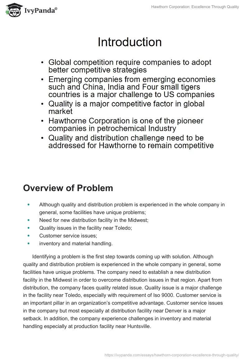 Hawthorn Corporation: Excellence Through Quality. Page 2