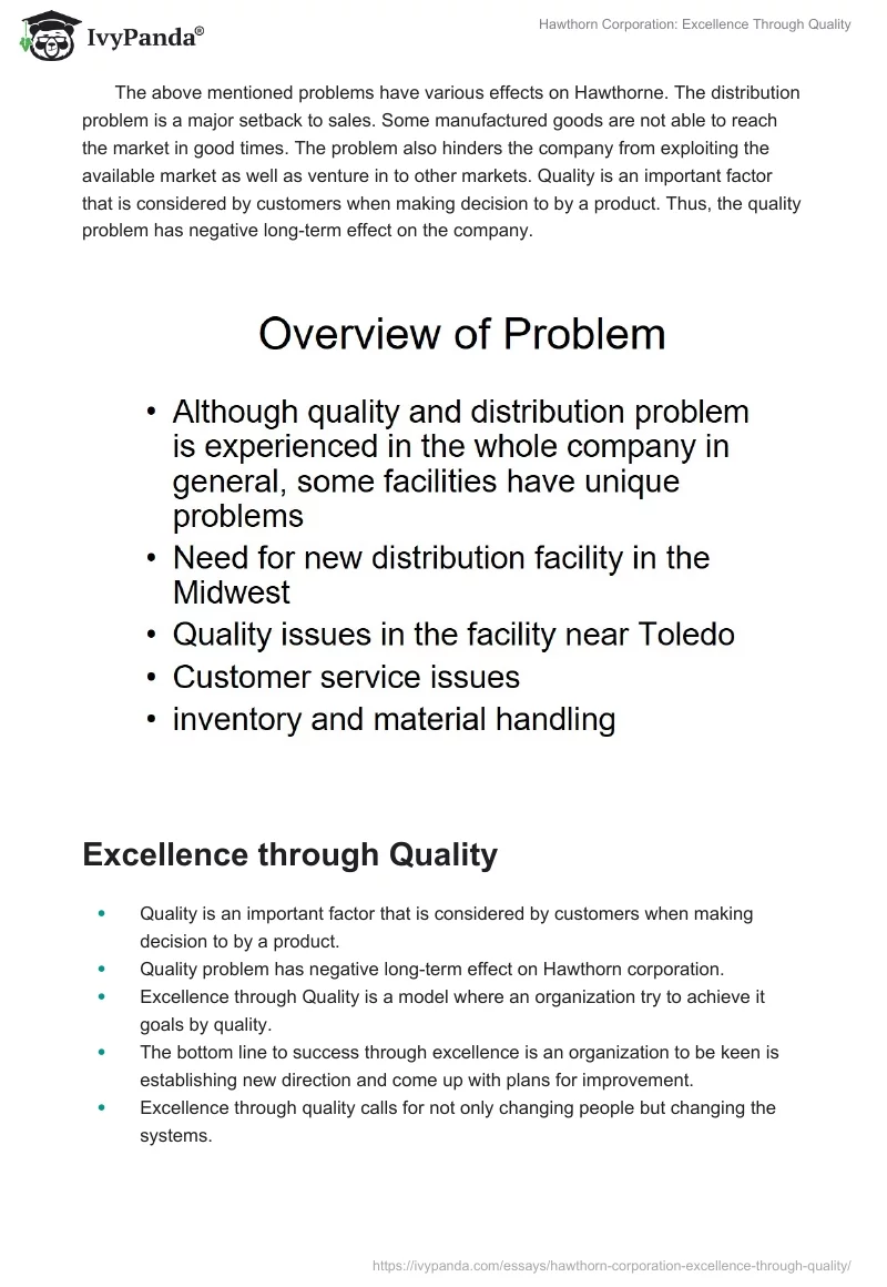 Hawthorn Corporation: Excellence Through Quality. Page 3
