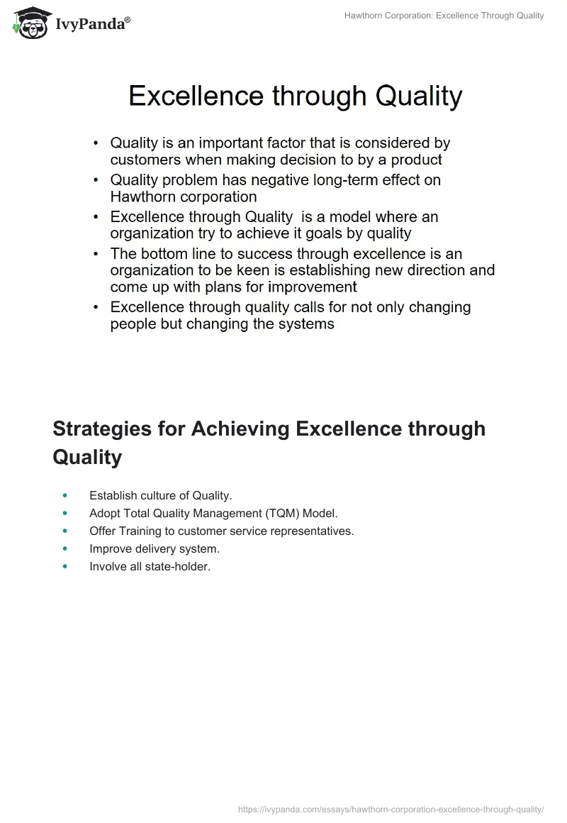 Hawthorn Corporation: Excellence Through Quality. Page 5