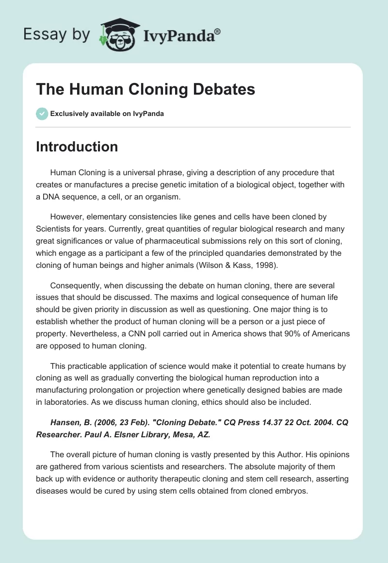 The Human Cloning Debates. Page 1