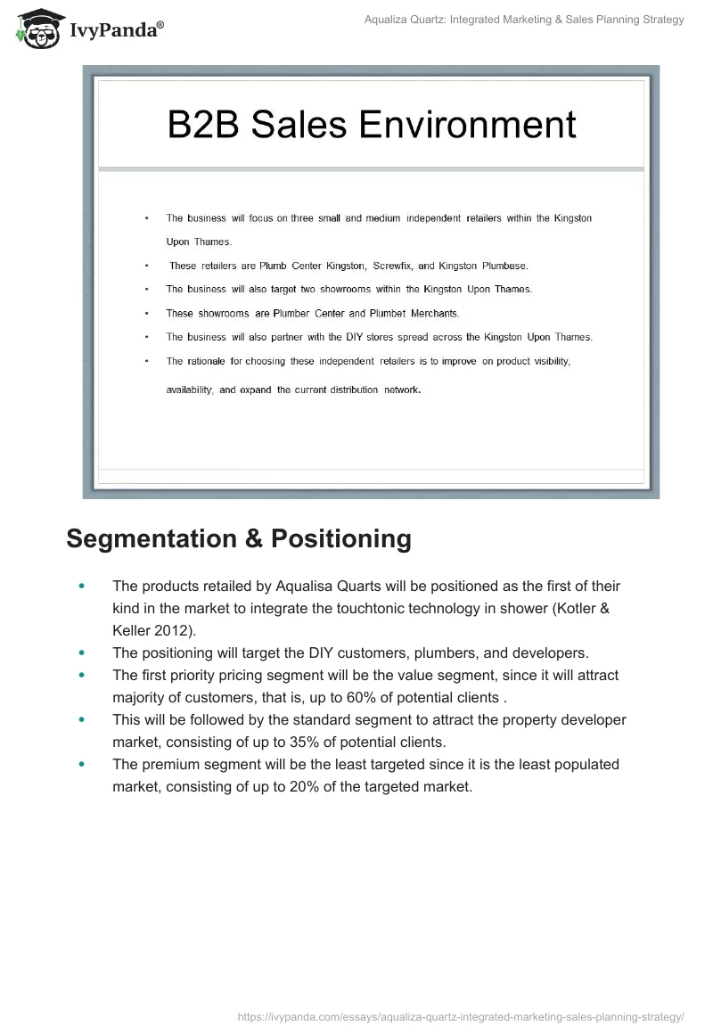 Aqualiza Quartz: Integrated Marketing & Sales Planning Strategy. Page 4