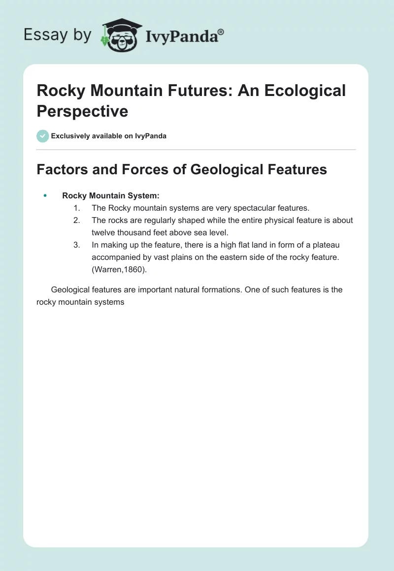 Rocky Mountain Futures: An Ecological Perspective. Page 1