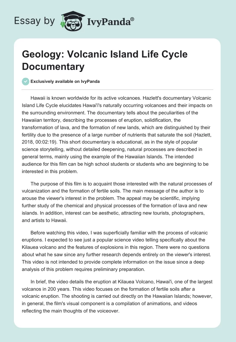 Geology: Volcanic Island Life Cycle Documentary. Page 1