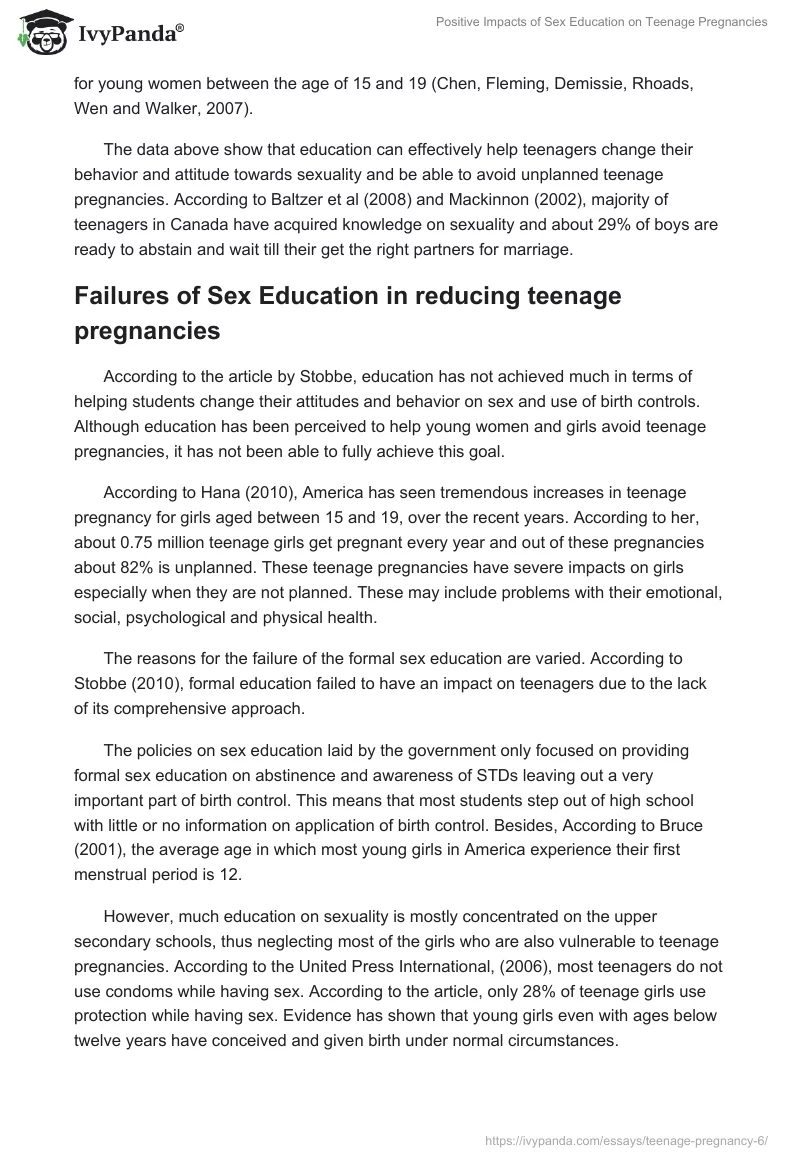 Positive Impacts of Sex Education on Teenage Pregnancies. Page 3