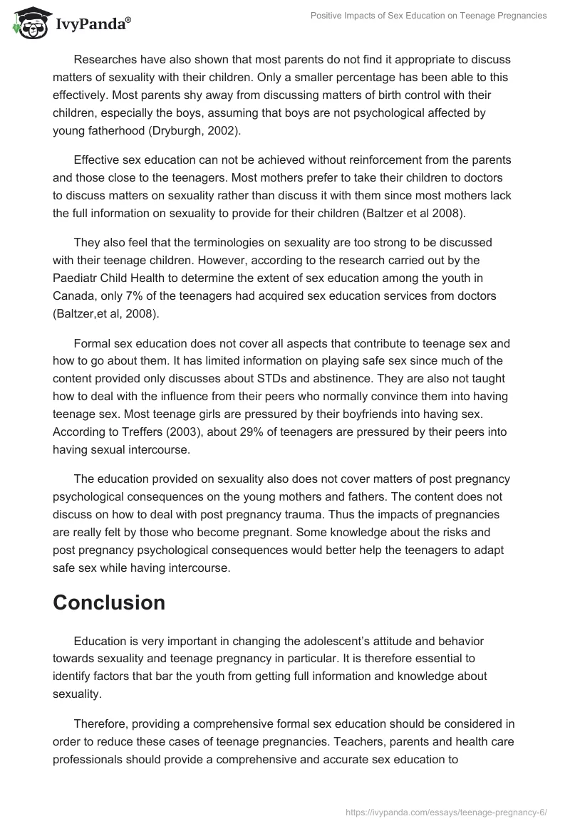 Positive Impacts of Sex Education on Teenage Pregnancies. Page 4