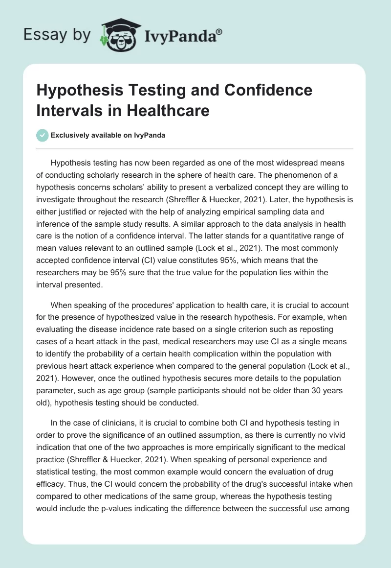 Hypothesis Testing and Confidence Intervals in Healthcare. Page 1